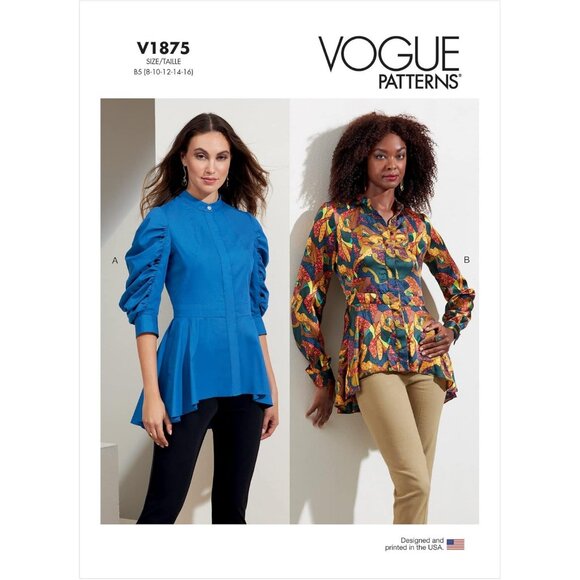 Vogue Patterns V1875 Sewing Pattern Womens 8-16 Peplum Tops Ruched Sleeves - Picture 1 of 7
